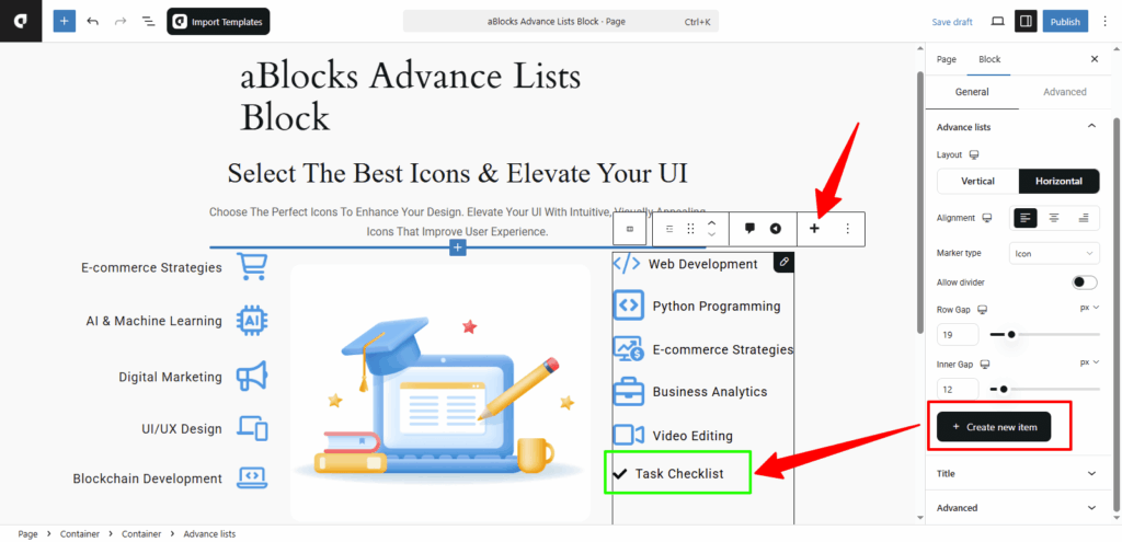 Customize the Create new item section