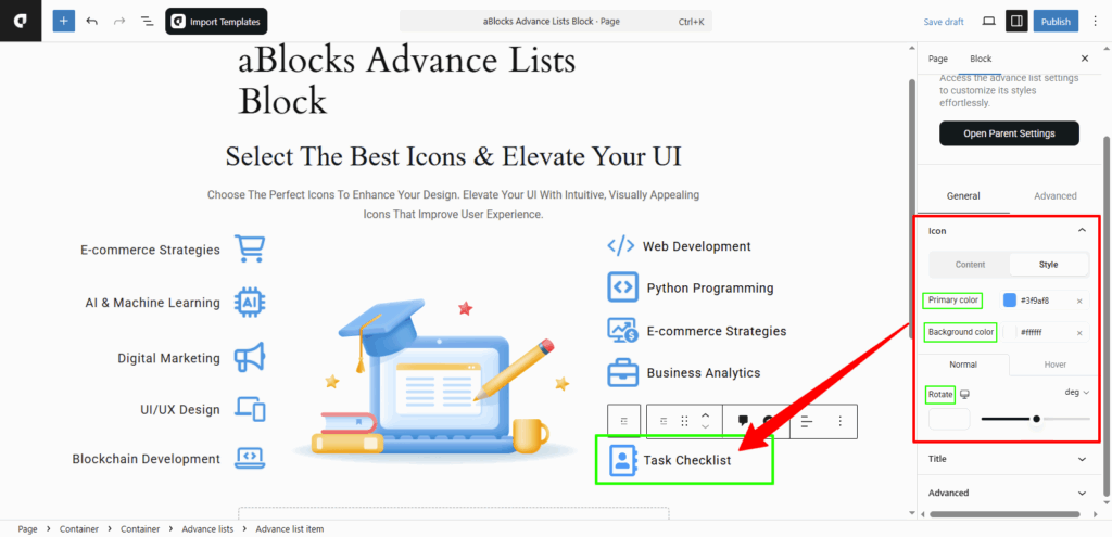 Customize the Style options in the Icon section