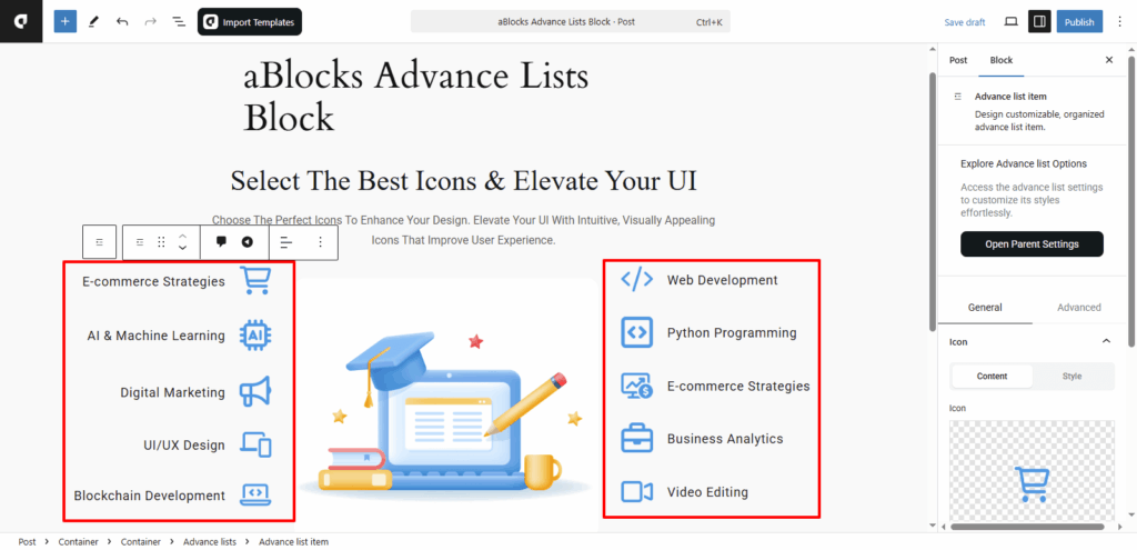 Add aBlocks Advance Lists Block