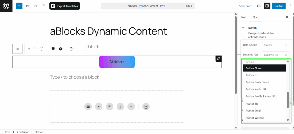 Customize the Author section