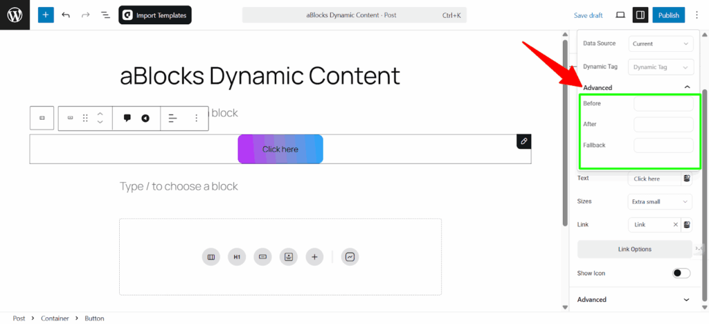 Customize the Advanced section