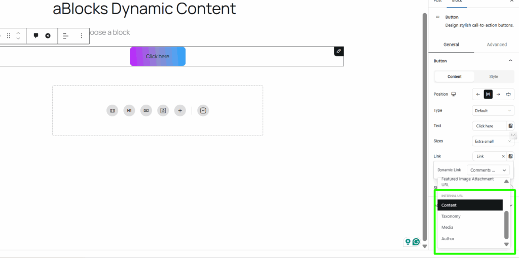 Choose a Dynamic Tag for the Link