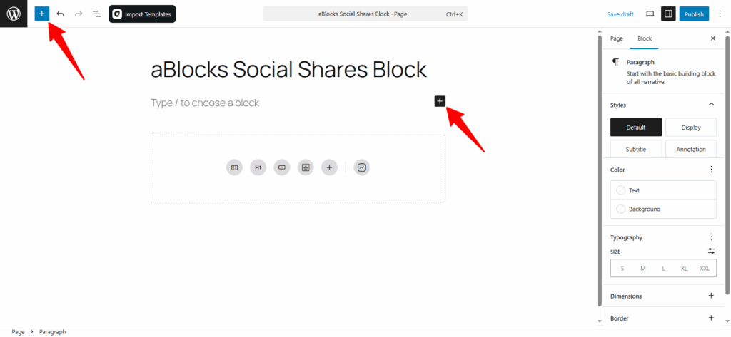 Add aBlocks Social Shares Block from the WordPress block inserter
