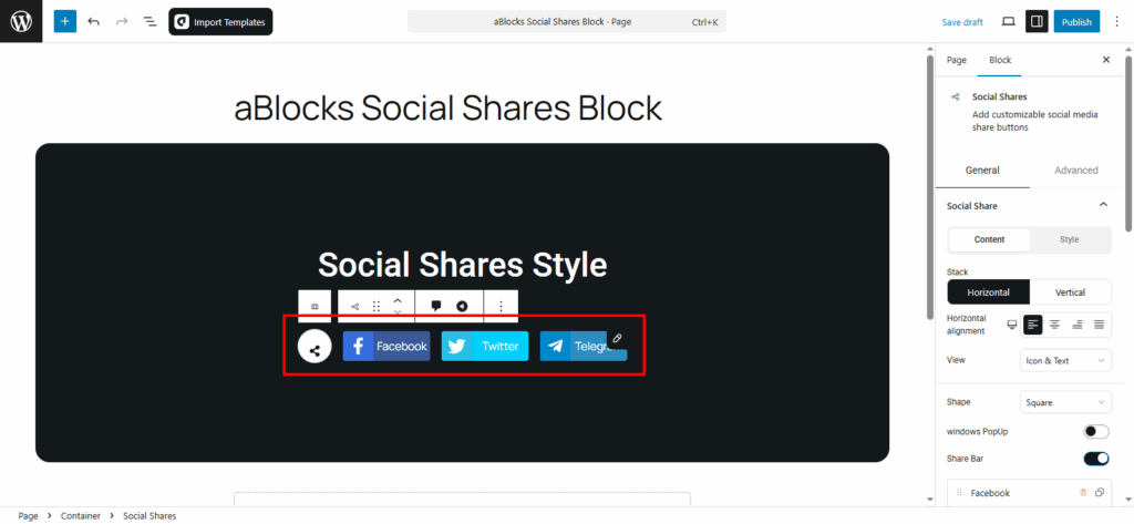 Add aBlocks Social Shares Block