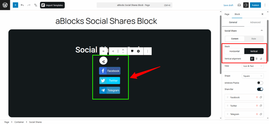 Customize the Stack options