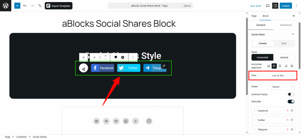 Customize the icon & text options.