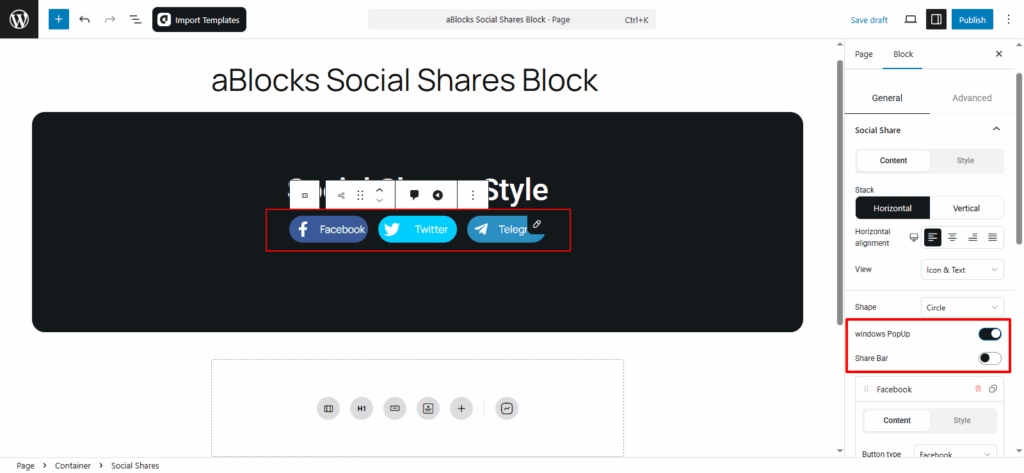 Customize the windows Popup and Share bar options