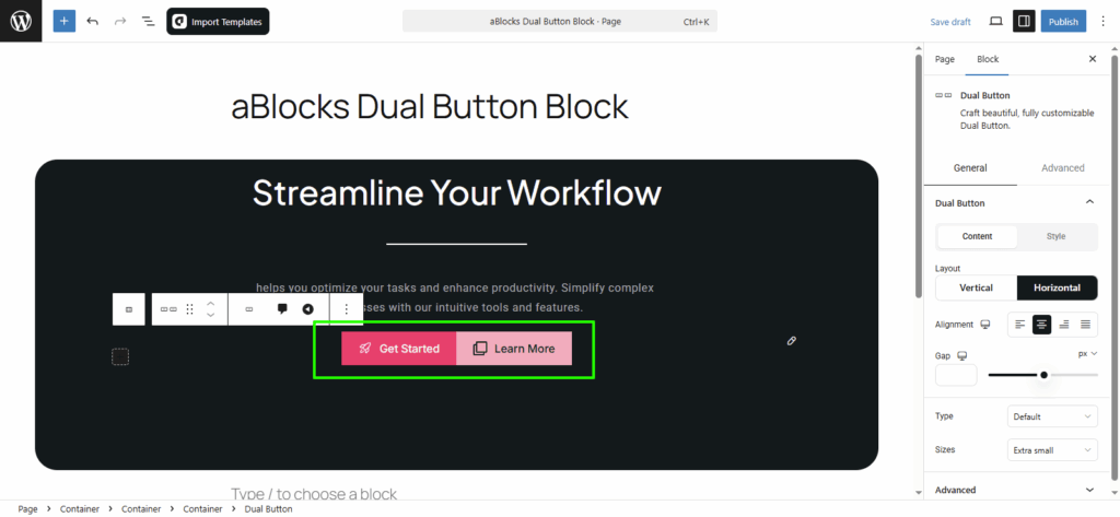Add aBlocks Dual Button Block
