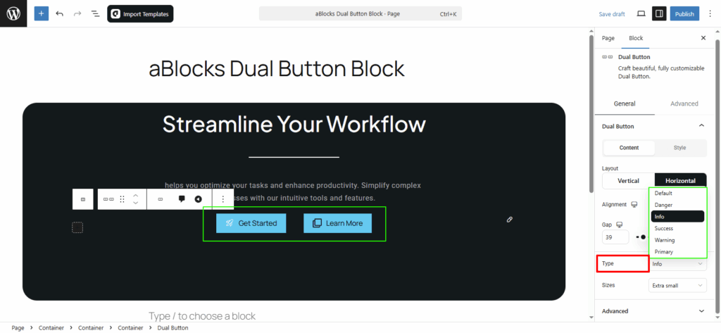 Customize the Type options