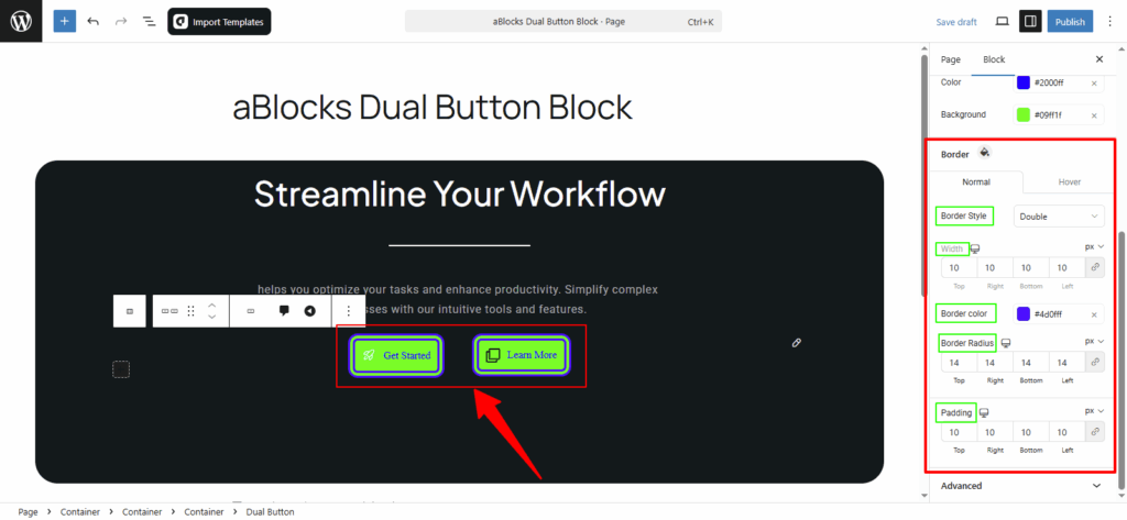 Dual Button Border Customization
