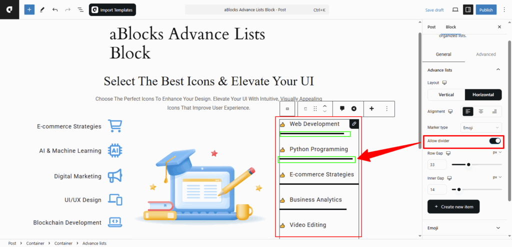 Customize the Allow Divider option