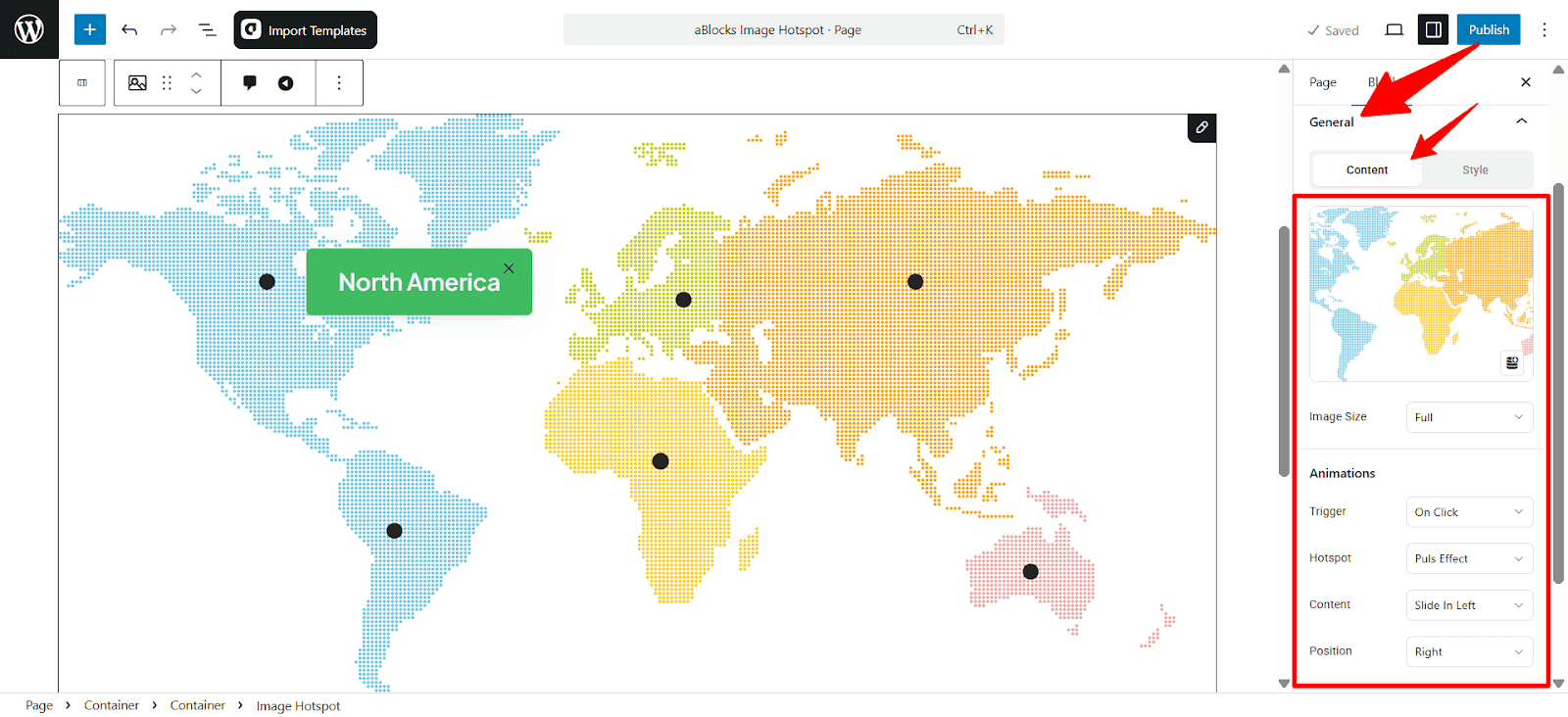 Customize the Content options in the General section.