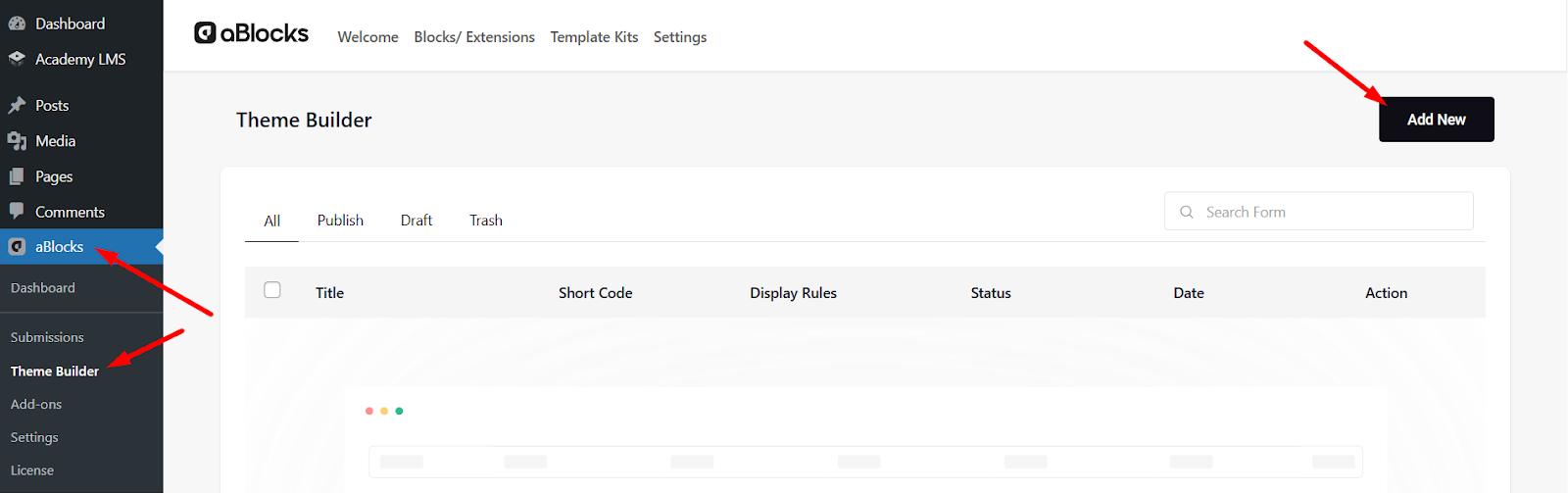 Add New aBlocks Theme Builder