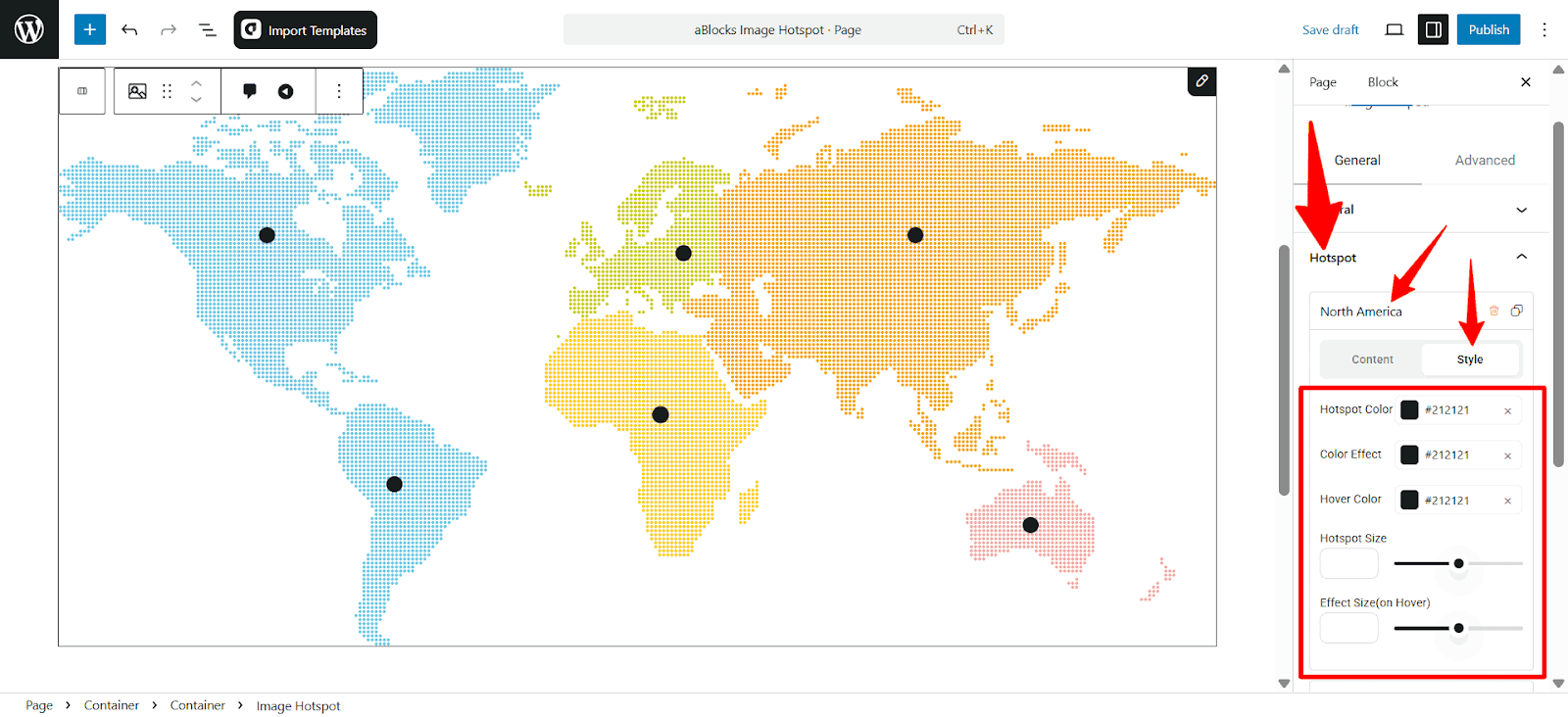 Customize the Style options in the Hotspot section.