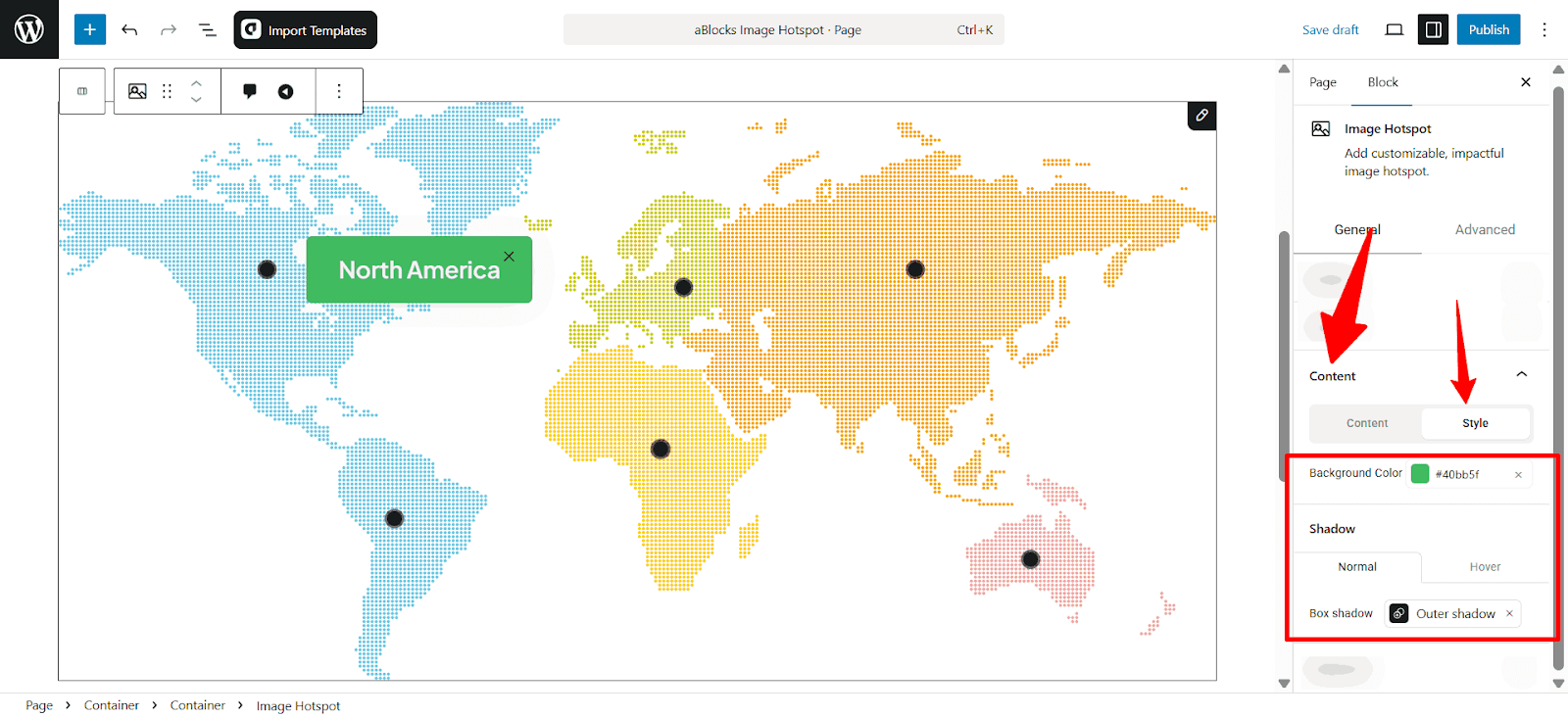Customize the Style options in the Content section.