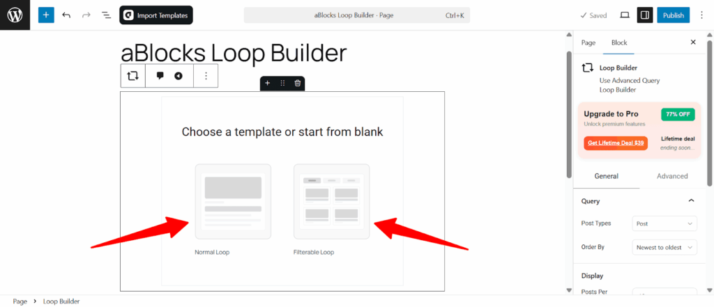 Choose a template or start from blank