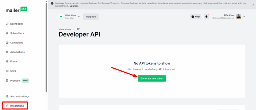 Generate Your MailerLite API Key