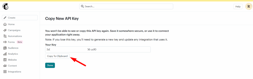Copy and Secure Your API Key