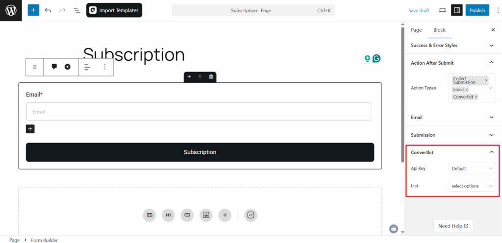 Select ConvertKit form or sequence in aBlocks form settings.