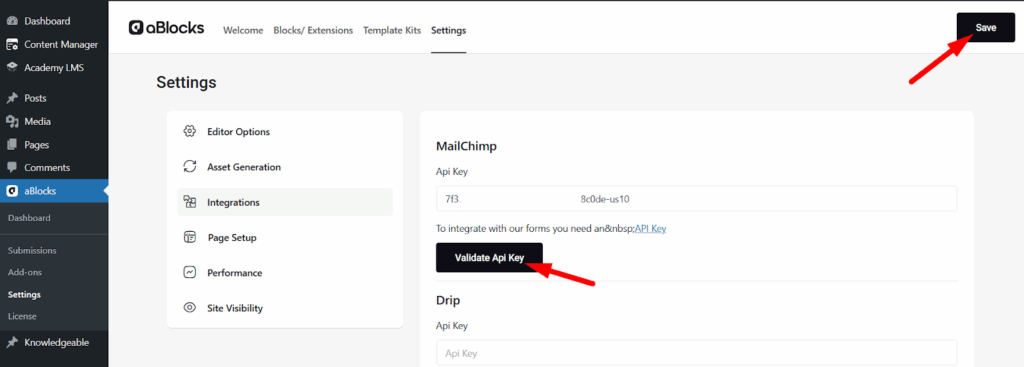 Add the API Key to aBlocks
