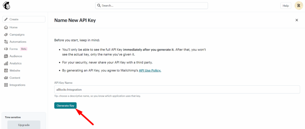 Name New API Key